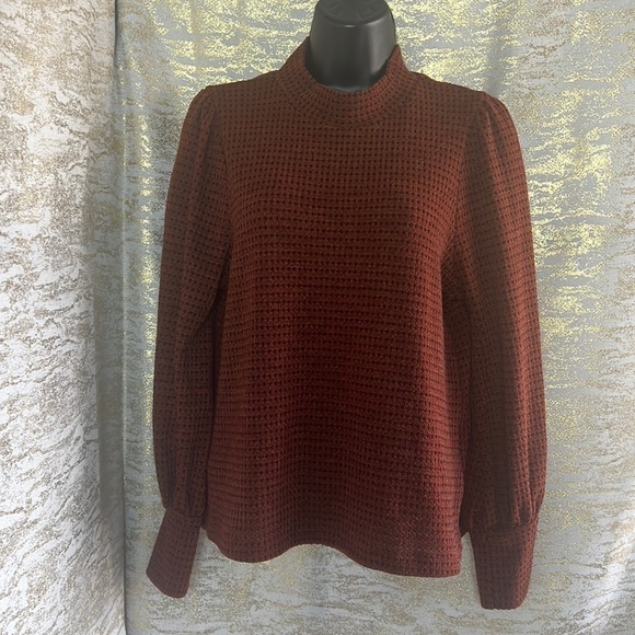 Lush Rust Mock Neck Balloon Sleeve Knit Sweater Size S - Picture 5 of 14